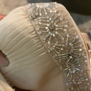 BCBGMAXAZRIA silk woven champagne gown